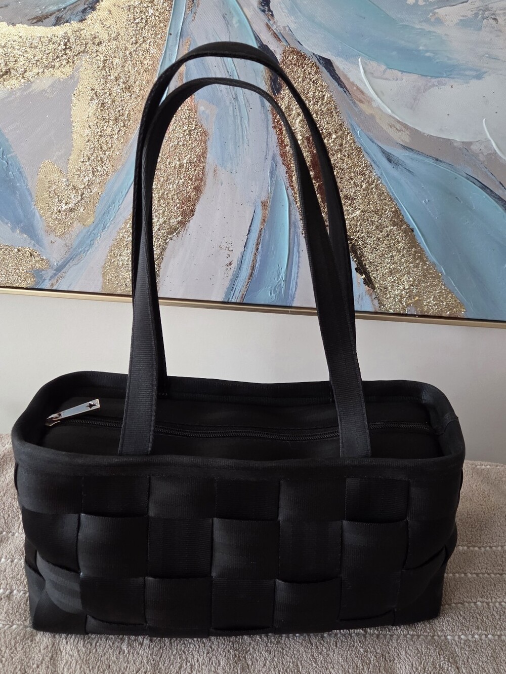 Harveys Seatbelt Black Woven Tote Bag - Classic Everyday Shoulder Bag